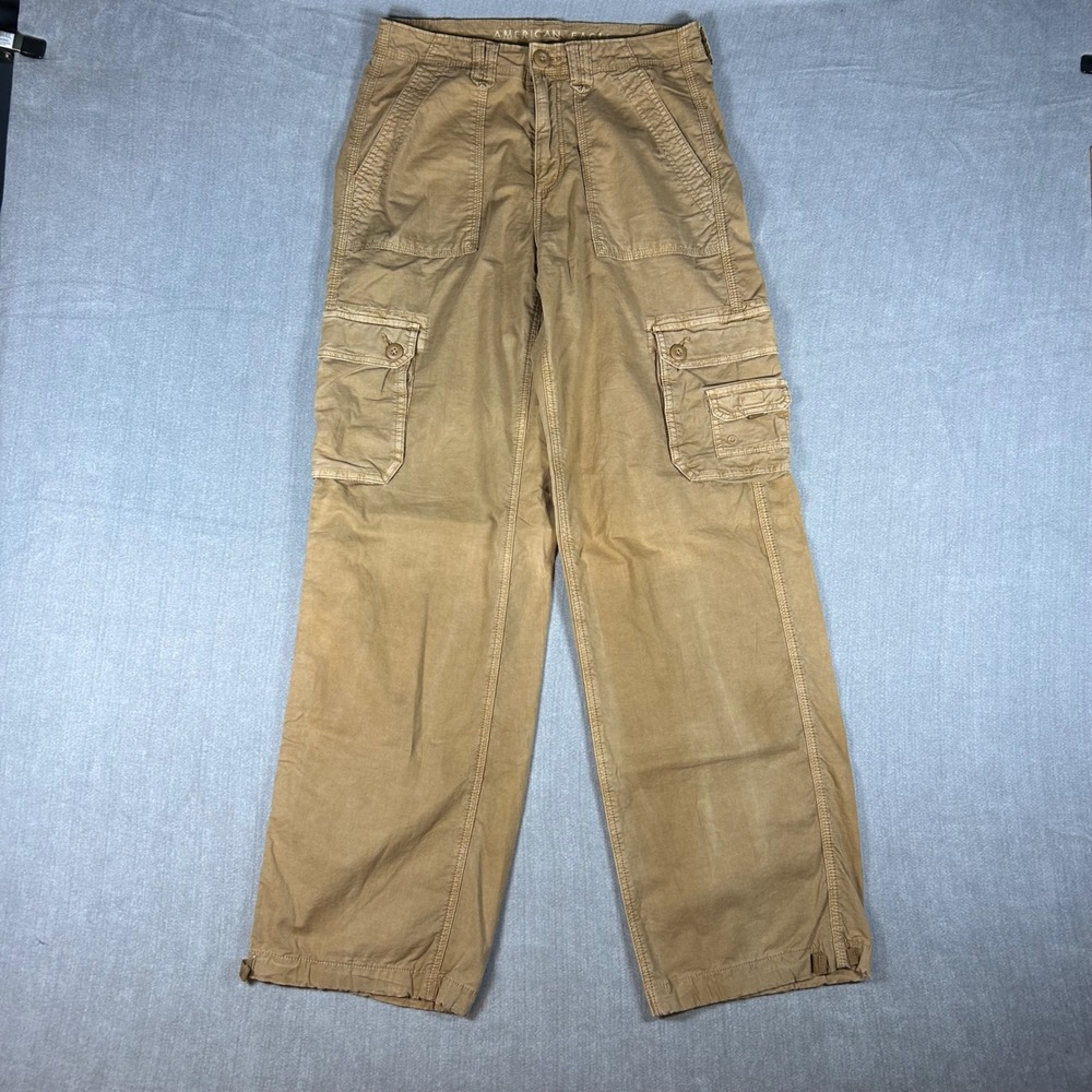 American Eagle Khaki Cargo Pants Womens 4 Regular Tan Wide Leg Stretch Utility